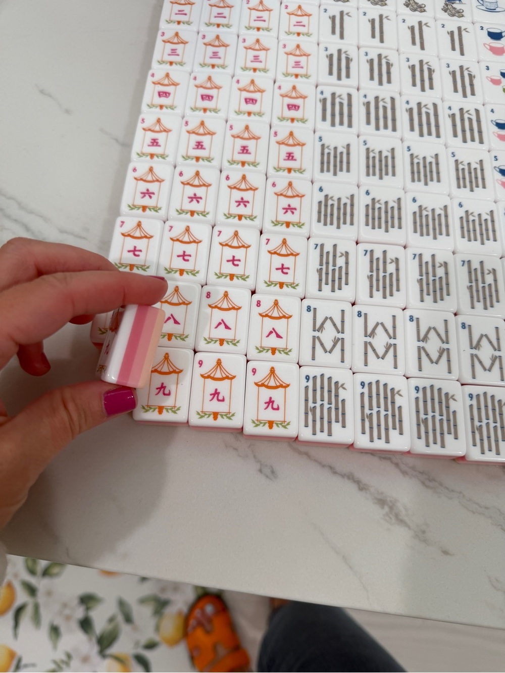 Pink-Edged Mahjong Tile Set Piece - White Tiles with Pink Detail